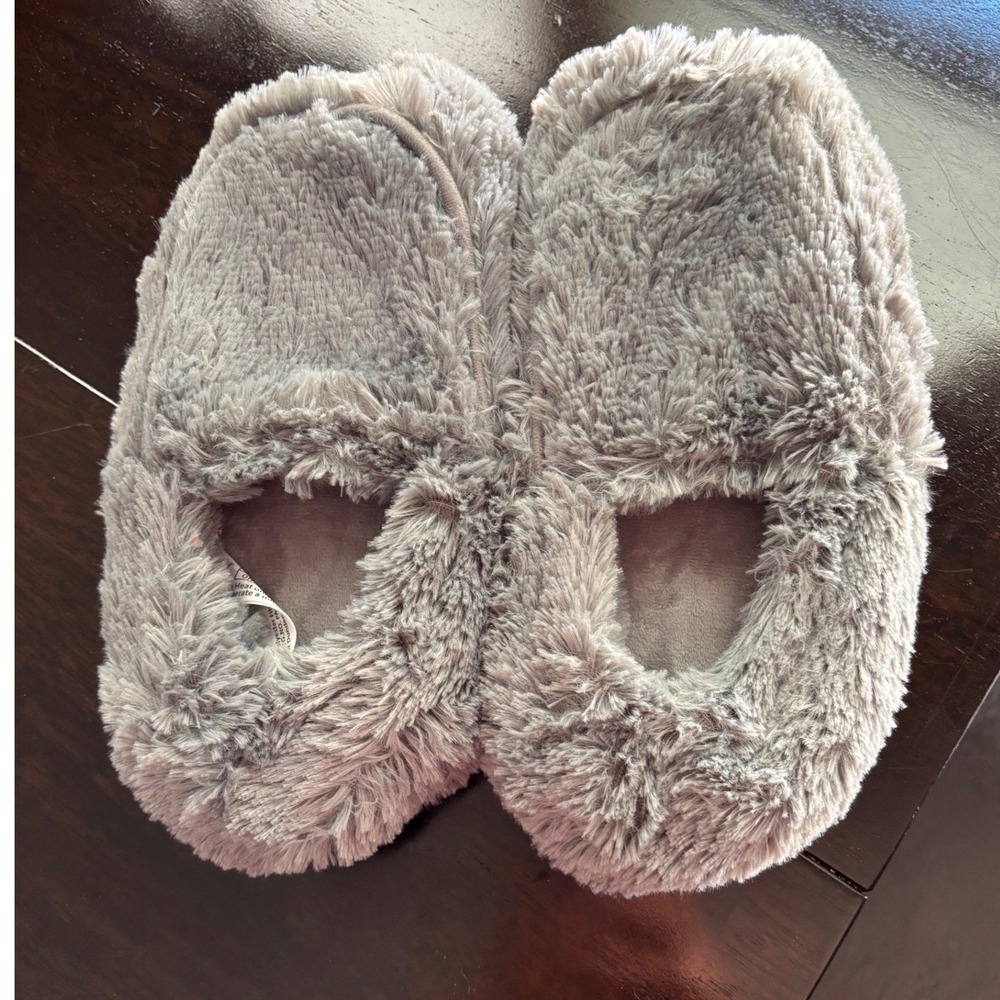 Warmies Grey Marshmallow Slippers Microwaveable Lavender Scented Plush Faux Fur